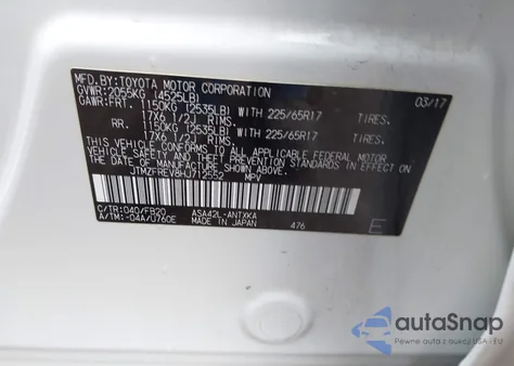 2017 Toyota Rav4 Le из США, поврежденный, VIN JTMZFREV8HJ712552